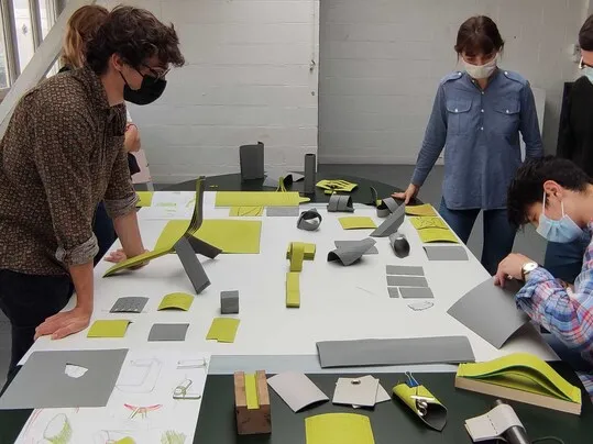 Student Challenge ENSCI | Forbo Flooring Systems | linoleum sheets and cuttings on a table