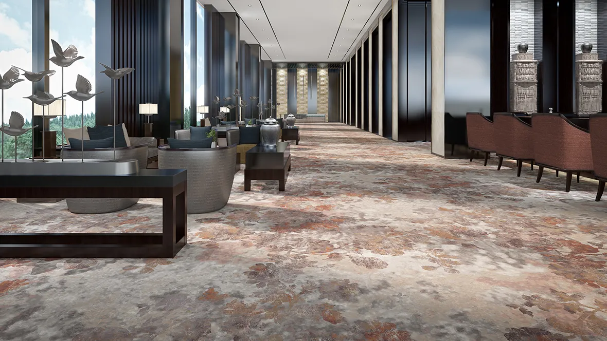 Flotex Hospitality & Leisure - 264301 Natural Bloom coral carpet flooring in hotel corridor 