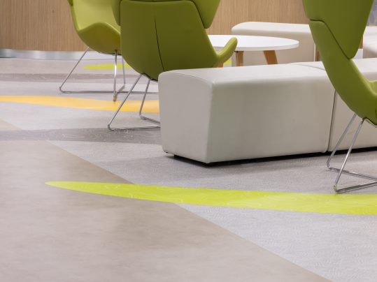 Image of Modul'up vinyl adhesive free flooring installed in Leeds Children's Hospital Waiting Area