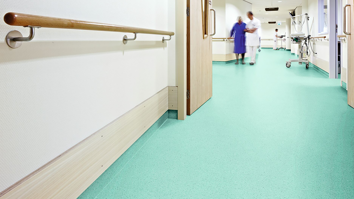 Sphera Essence 50509 opal colured homogeneous vinyl flooring installed in hospital setting