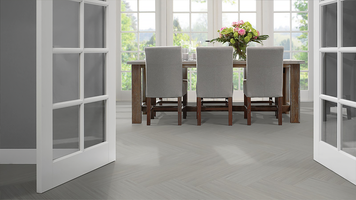 Marmoleum modular t5226 - modern grey timber natural flooring dining area