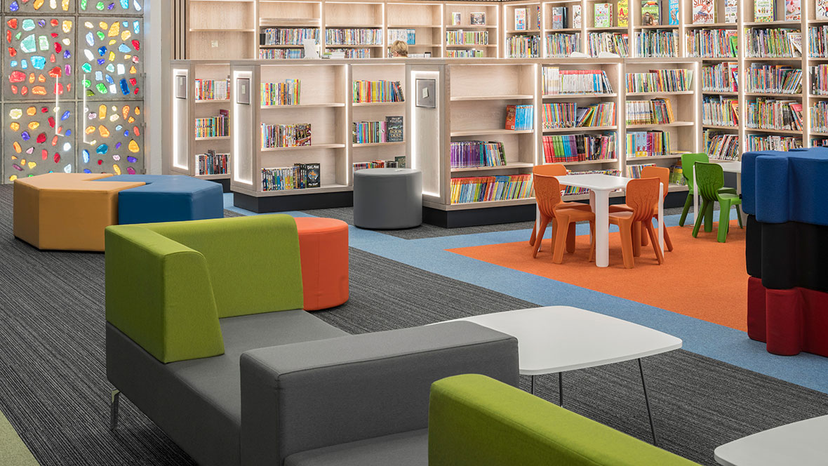 Athy Library with Tessera Layout and Outline carpet tiles 