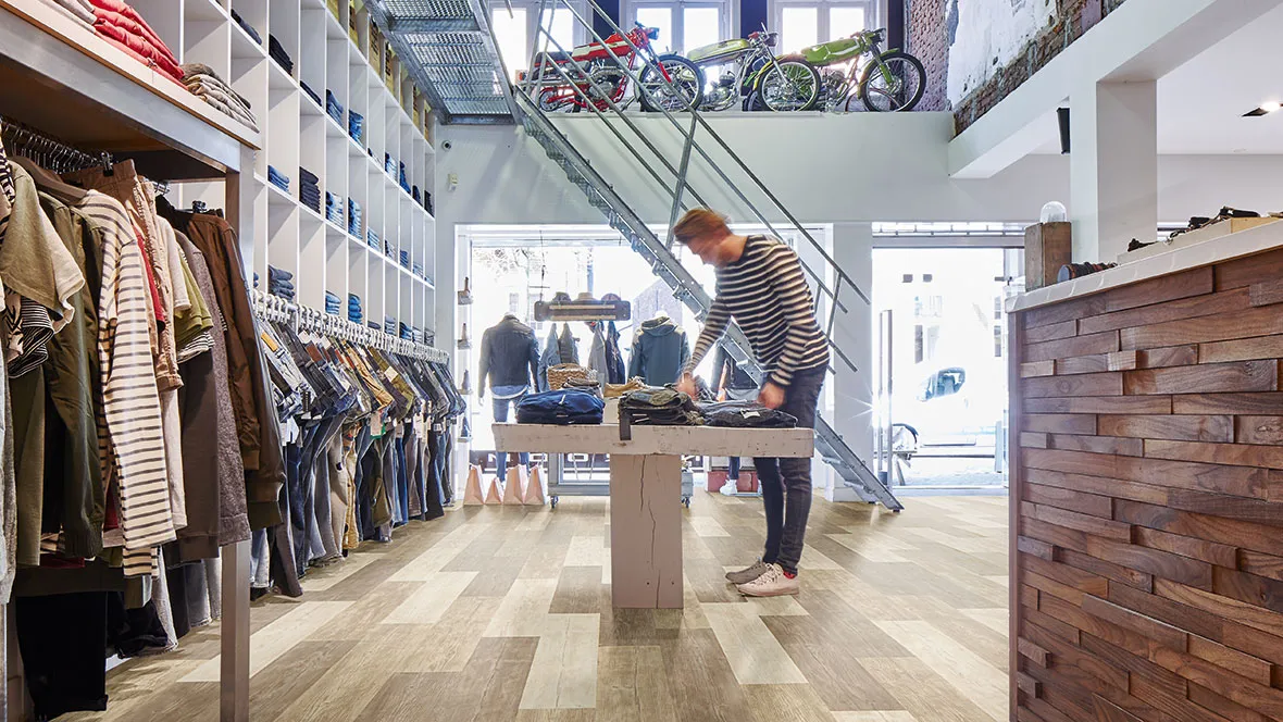 Allura click retail flooring installed in a shop