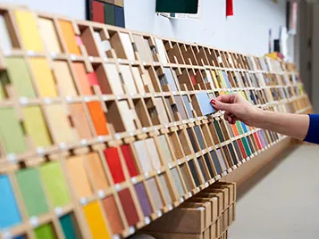 Image of a sample wall of Marmoleum colours