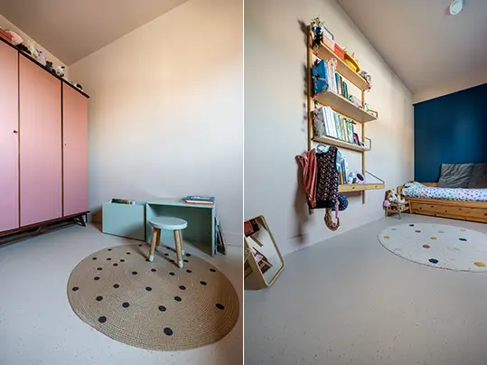 Binnenkijker Rotterdam - Marmoleum Cocoa kleur 3590 Meringue in de slaapkamers