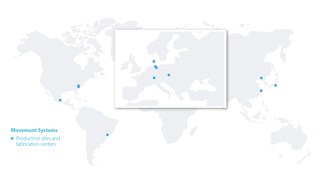 World map marked with the locations of Forbo Movement Systems 2025.