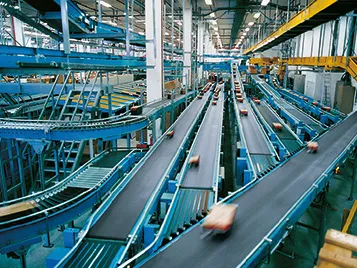 Transilon conveyor belts in a distribution center