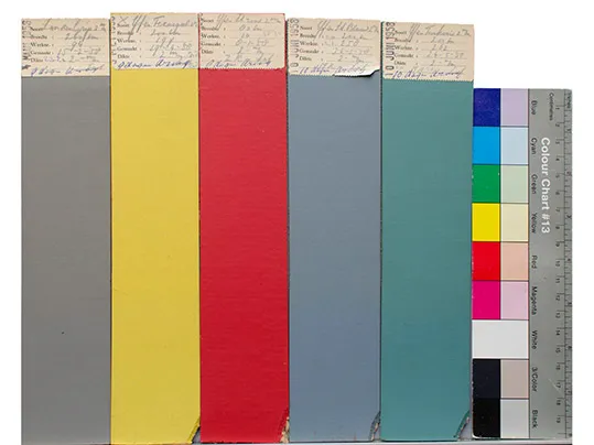 Fargeprøver fra linoleumsproduksjon i 1958, Forbo Archive Assendelft, foto Santje Pander