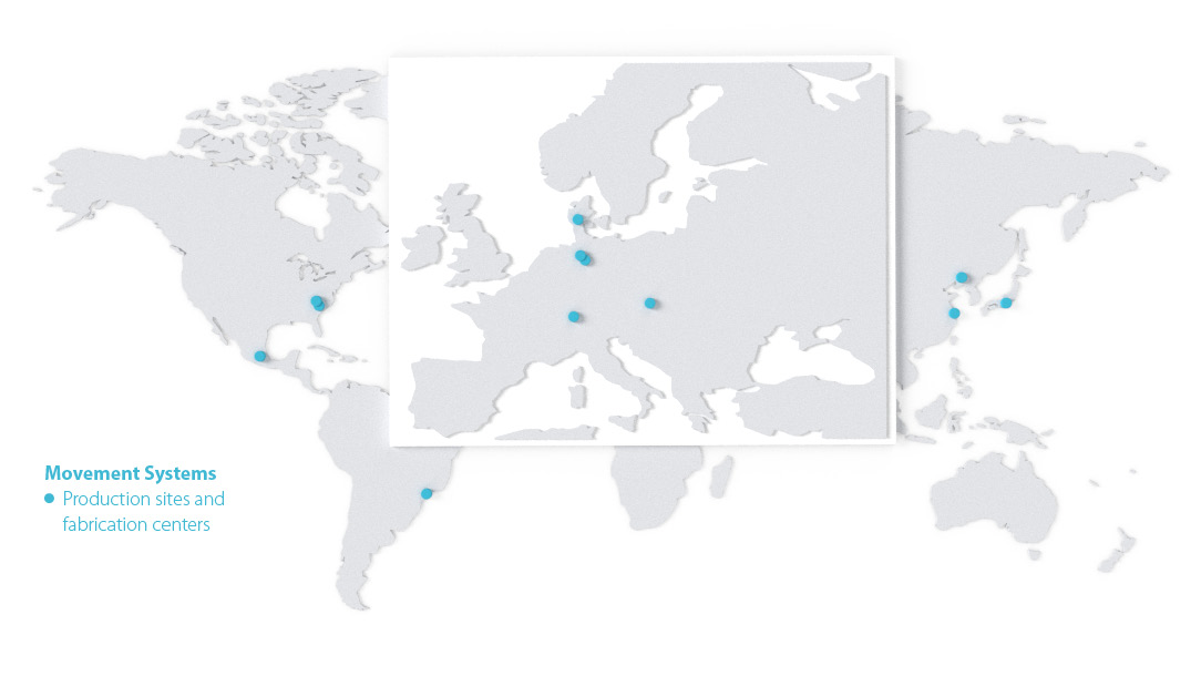 World map marked with the locations of Forbo Movement Systems 2021.