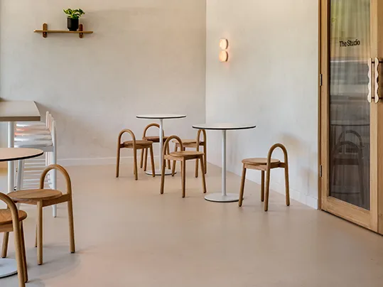 The Glow Circuit | Marmoleum meringue 3590 | Cafe and reception areas flooring for wellness centre 