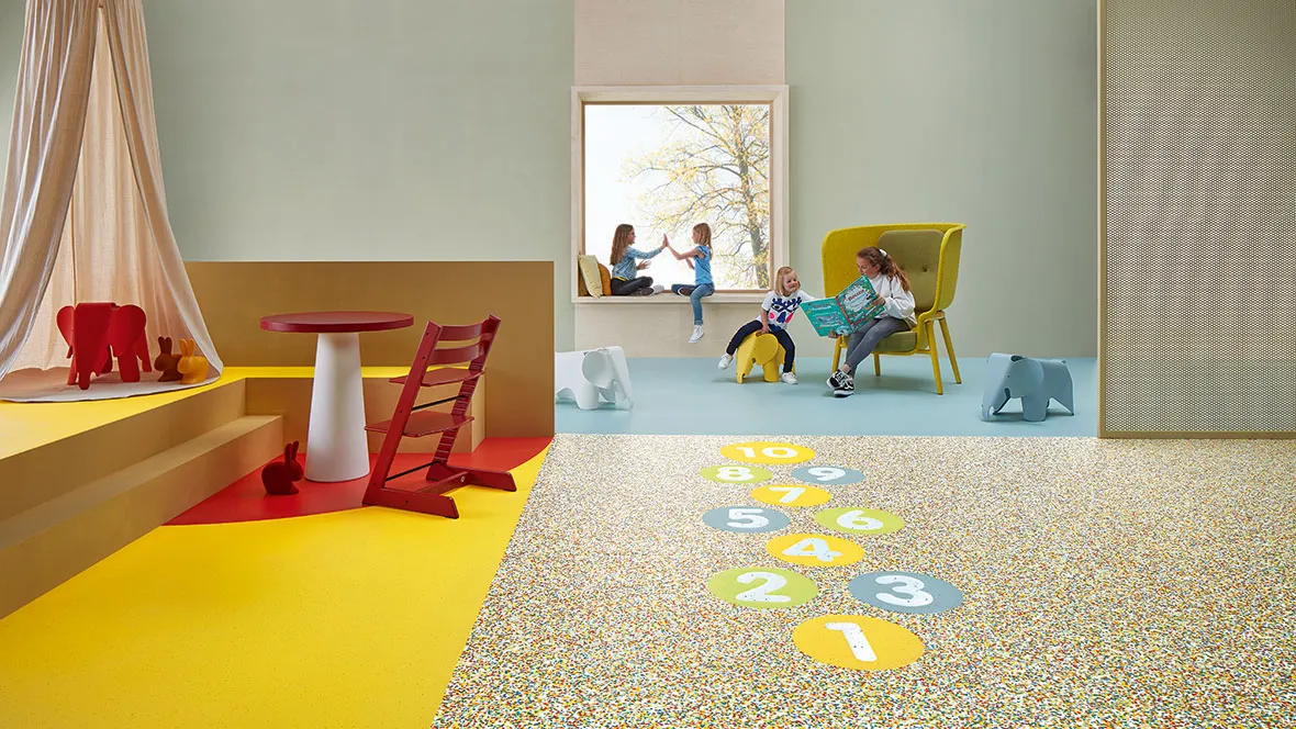Sphera Energetic bright colourful playful homogeneous vinyl flooring for early learning centres 