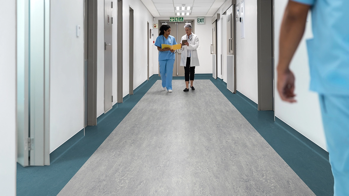Dove grey Sirius hospital hallway Marmoleum Armorcove