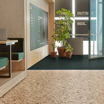 Coral Brush 5288 racing green_Allura Decibel 9243 terra terrazzo